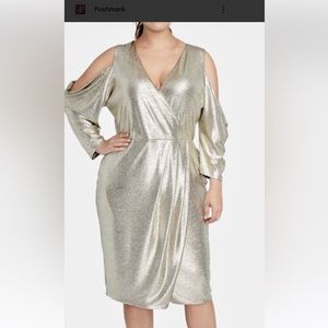 Gold Rachel Roy dress 1x gold cold shoulder plus size evening